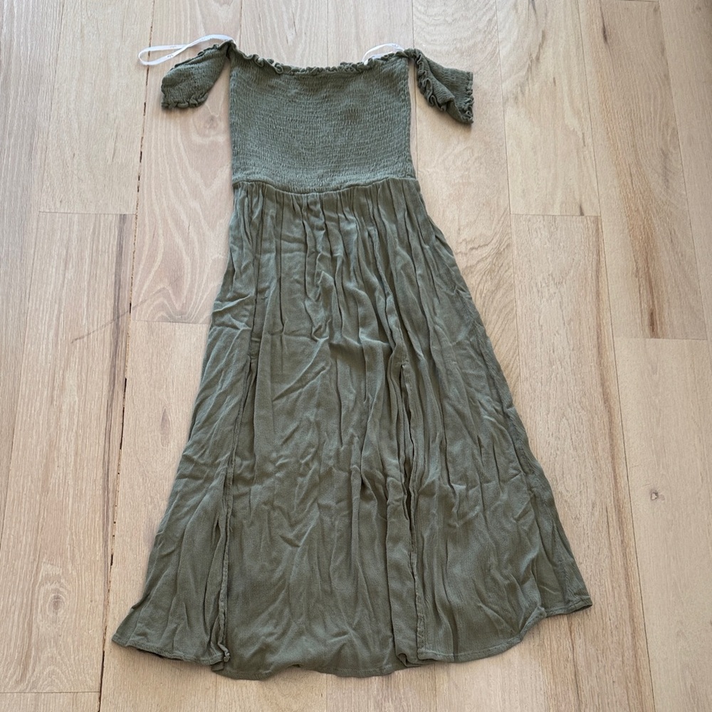 Off-Shoulder Olive Green Dress